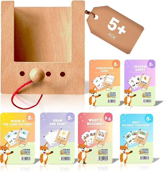 Puncho Educational Talking Flash Cards Game for Toddlers - Sensory Toys with Wooden Hole Box & 6 Bilingual Card Sets - Early Development Fun Matching Games for Kids - Ages 5+