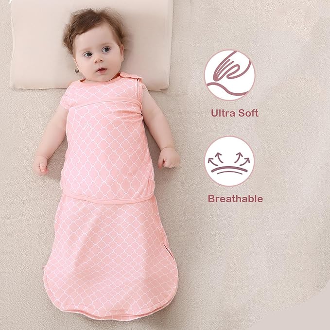 Baby Swaddle,Sleep Sack 3-6 Months,3-Way Adjustable Wearable Transition Blanket Boy and Girl,100% Cotton,TOG 1.0 (Pink, Medium（3-6 Months）)