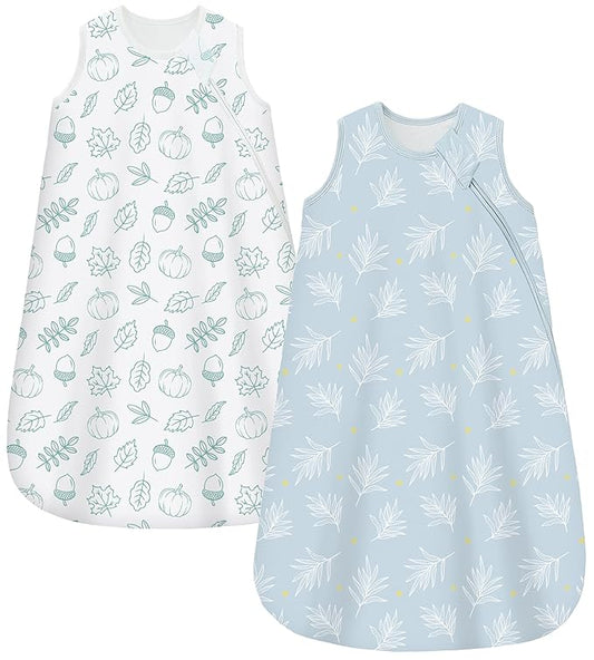 Baby Sleep Sack 0-6 Months 1.0 TOG, 100% Cotton Baby Wearable Blanket with 2-Way Zipper, Infant Toddler Sleeping Sack for Newborn Boys and Girls, Leaves & Pumpkin