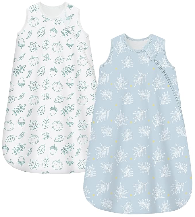 Baby Sleep Sack 6-12 Months 1.0 TOG, 100% Cotton Baby Wearable Blanket with 2-Way Zipper, Infant Toddler Sleeping Sack for Newborn Boys and Girls, Leaves & Pumpkin