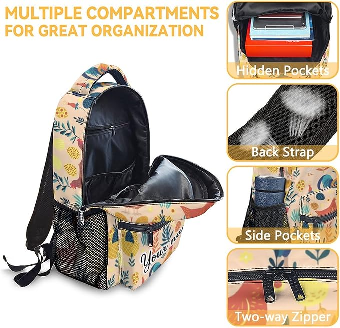 COOPASIA Personalized Chicken Backpack, 16 Inch Animal Theme Bookbag with Adjustable Straps, Durable, Lightweight, Large Capacity, School Backpack for Kids Girls Boys