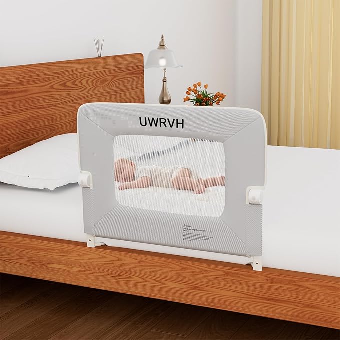 Bed Rail for Toddlers 33in Folding Bed Rail,T-Shaped No-Drill Base with Safety Lock,Soft 3D Fabric,Baby Bed Rail Guard for Twin,Full,Queen,King Beds,Toddler Bed Rail Guard (Gray, 33" L)