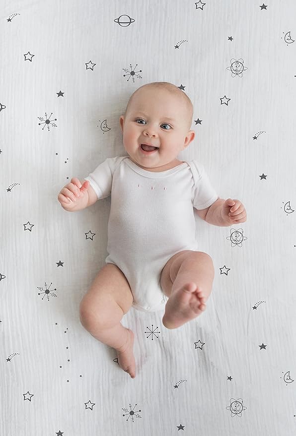 Amazing Baby Cotton Muslin Fitted Crib Sheet, Space, Soft Black, 52x28x6 Inch (Pack of 3)
