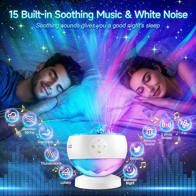 Northern Lights Projector Galaxy Projector with 300+ Light Effects, LED Star Projector for Bedroom Aurora Light, Remote Control, 15 White Noises, Bluetooth Speaker Galaxy Light Gifts for Kids Adults