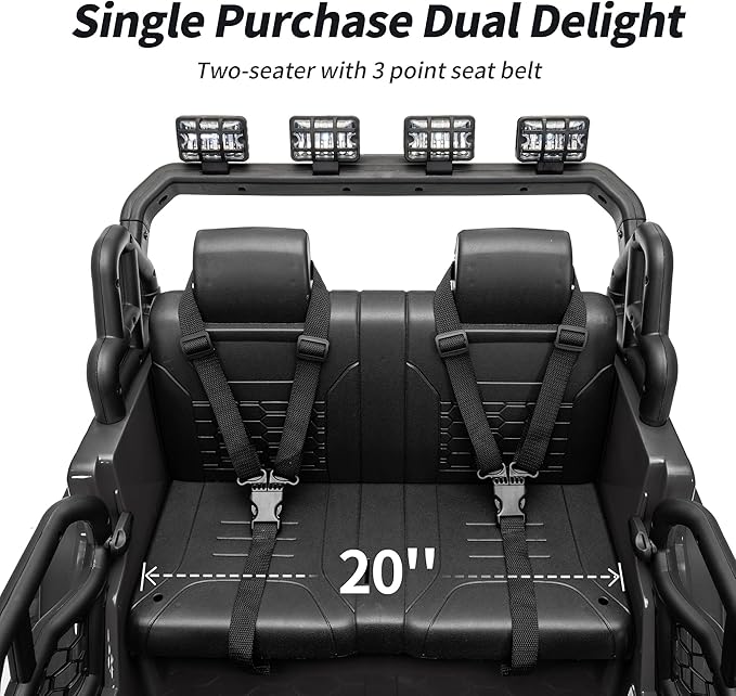 2 Seater Ride on Car Toy, 12V Electric Car for Kids 4-8 with Remote Control, Capacity 110 lb, LED Light - Black