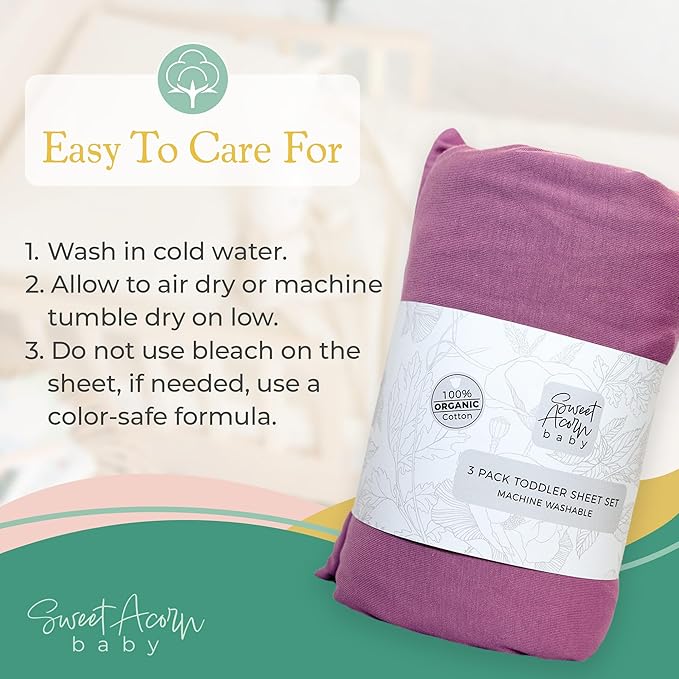 3 Piece Toddler Bedding Sets - Organic Cotton Jersey Knit - Fits Convertible Cribs and Mattresses - 9" x 28" x 52" - Lilac Purple
