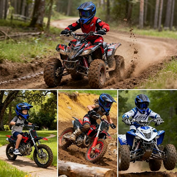 Youth Dirt Bike Helmet,Kids Motocross Full Face Helmets,Mountain Bike BMX MX ATV Boys Motorcycle Helmet for Kids 8-14 with(Goggles,Gloves,Mask) 4-Pcs Set,DOT Approved(Blue,M)