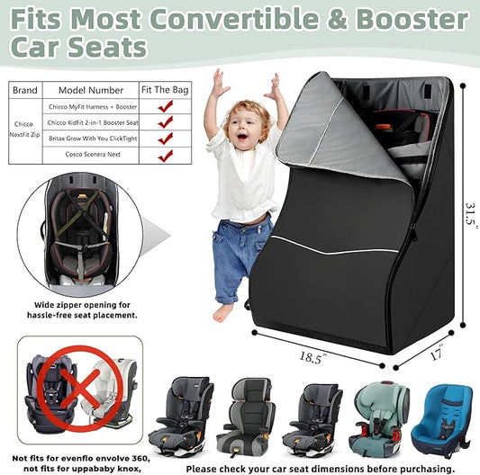 DerBiedersinn Car Seat Travel Bag for Airplane – Waterproof Heavy Duty Carseat Backpack for Gate Check or Airport Travel – Fits Infant, Convertible & Booster Seats, Black