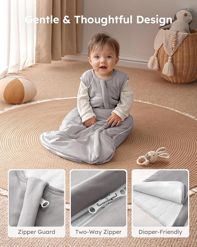 Yoofoss Rayon Made from Bamboo Baby Sleep Sack 6-12 Months 1.0 Tog Baby Wearable Blanket, Super Soft Infant Toddler Sleeping Sack 2-Way Zipper
