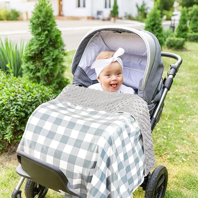 Baby Blankets for Girls, Toddler Newborn Blanket Double Layer with Dotted Backing Crib Receiving Blanket for Toddler Nursery Bed Blanket, Grey Checkered, 30x40 Inches