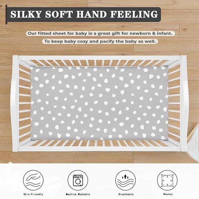 Grey with White Spots Fitted Crib Sheet Gray Abstract Baby Crib Sheet Fit Standard Crib and Toddler Mattress,Crib Mattress Sheets for Boys Girls 28"x52"