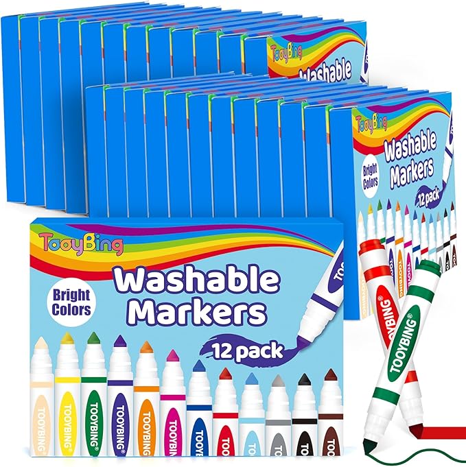 TooyBing Washable Markers Bulk (432 Count, 36 Box), 12 Assorted Colors, Washable Markers for Kids Classroom School, Broad Tip Durable for Back to Classroom Art School Supplies Essentials