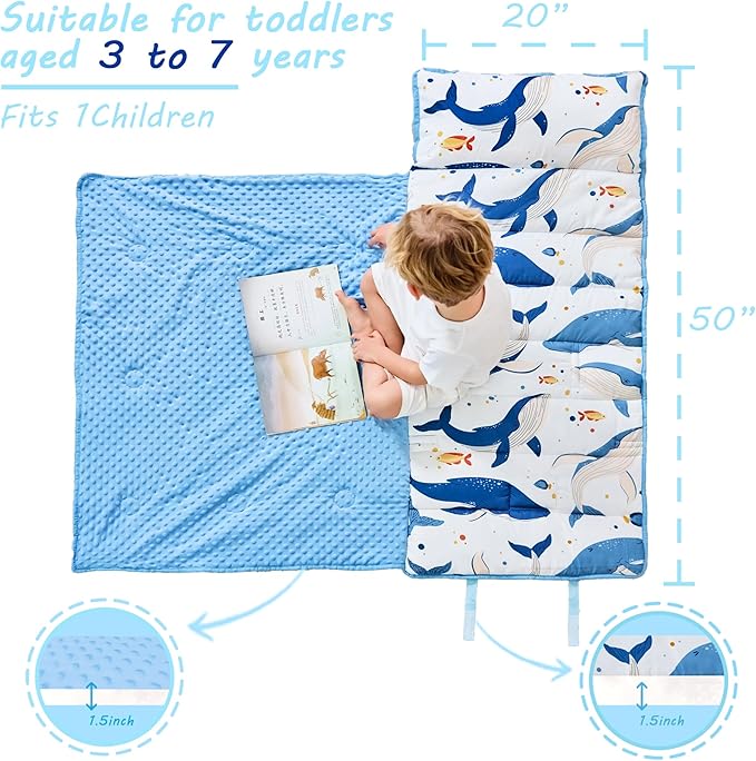 Toddler Nap Mat with Pillow and Blanket, Extra Large Rolled Napping Mats,Slumber Bags for Boys Girls,Kids Sleeping Bag for Daycare, Preschool Travel Camping