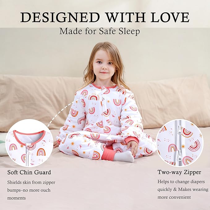 Toddler Sleep Sacks 2.5 TOG Winter Long Sleeve Sleep Sack with Legs 2-Way Zipper Baby Wearable Blanket