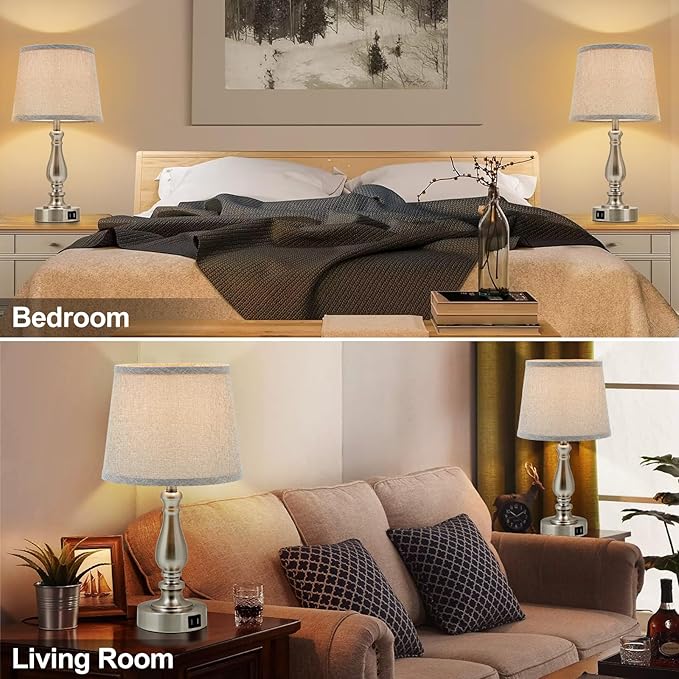 EJIAXIN Table Lamps for Bedroom Set of 2,Dimmable Touch Bedside Lamps with Dual USB A+C Ports - Nightstand Lamp for End Table Modern Night Stand Lamps for Living Room Guest Room
