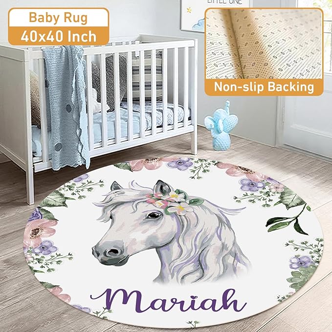 Personalized Crib Bedding Set - 4 Piece Custom Gift Purple Horse Crib Bed Set with Name, Soft Double Layer Blanket Set for Infant Baby Girl, Nursery Bedding Set for Toddler Boys