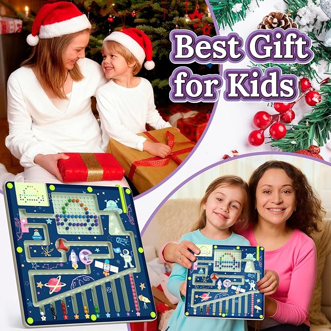 Magnetic Color and Number Space Maze Level 3– Montessori Wooden Puzzle Toy for Toddlers, Preschool Learning Activity for Fine Motor Skills, Educational Gift for Kids Ages 3+