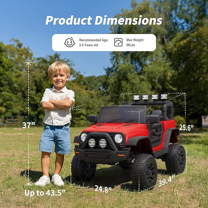 Kids Ride on Car Toy, 24V Electric Car for Kids with Remote Control, 2x200W Motors - Red