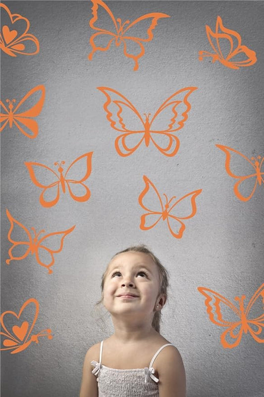 The Decal Guru Butterfly Wall Art Vinyl Stickers DIY Nursery or Girls Room Decor Peel and Stick Butterflies Decals (Persimmon, 55x58 inches)