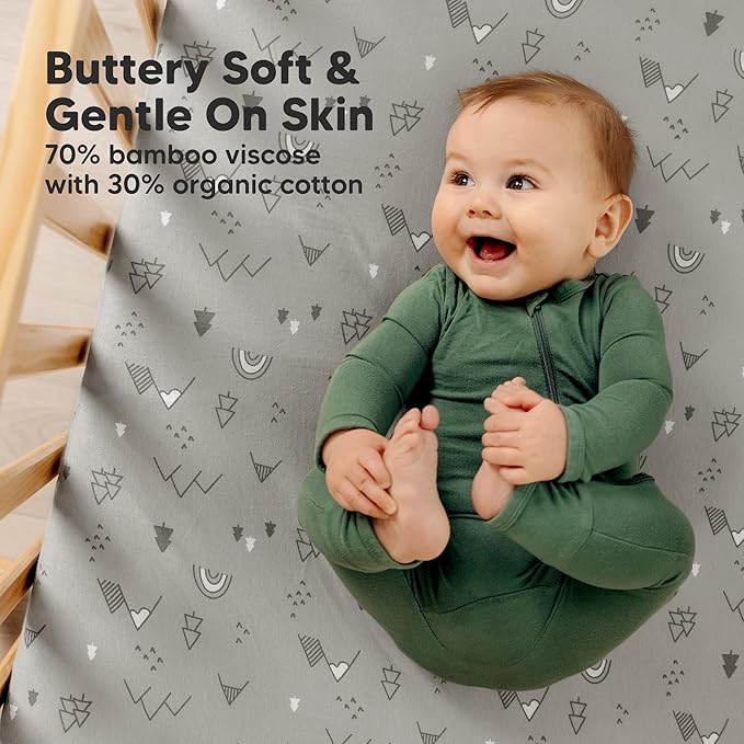 KeaBabies 2-Pack Fitted Crib Sheets for Boys, Girls, Baby - Soft Bamboo Viscose Cotton, 52x28 Standard Crib Mattress Sheets, Toddler Bed Mattress Cover, Gender Neutral, Breathable, Durable (Woodland)