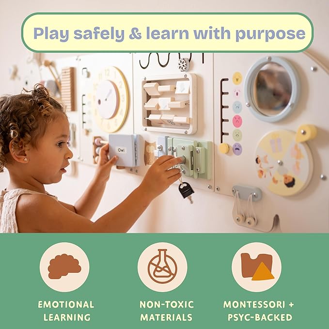 Sensory Wall Panel for Kids – Toddler Learning Activity Center - Emotional Development & Fine Motor Skills – Toddler Learning Activity Center- Busy board Montessori toys