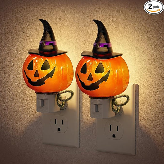 JandCase Pumpkin Night Light, 2 Pack 3000K Night Lights Plug into Wall,Cute & Funny Halloween Night Light for Kids,Plug in Pumpkin Nightlight with 360° Rotatable for Halloween Party Decor