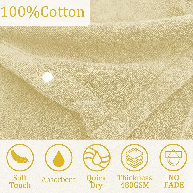 VOOVA & MOVAS Baby Hooded Towel with Bear Ear, 0-3Years | 100% Cotton, Ultra-Soft & Absorbent | Gentle for Sensitive Skin, Bath, Pool & Beach Towel | Newborn (Beige)