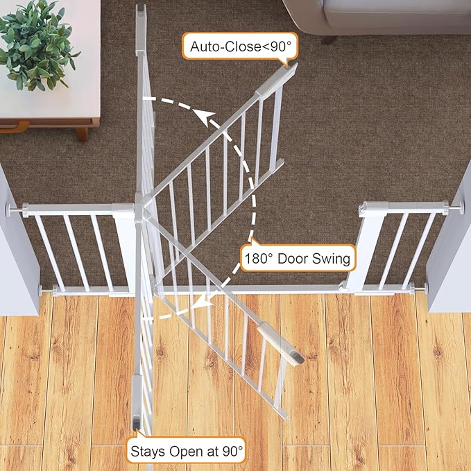 Cumbor 36" Extra Tall Baby Gate for Dogs and Kids with Wide 2-Way Door, 29.7"- 46" Width, and Auto Close Personal Safety for Babies and Pets, Fits Doorways, Stairs, and Entryways, White