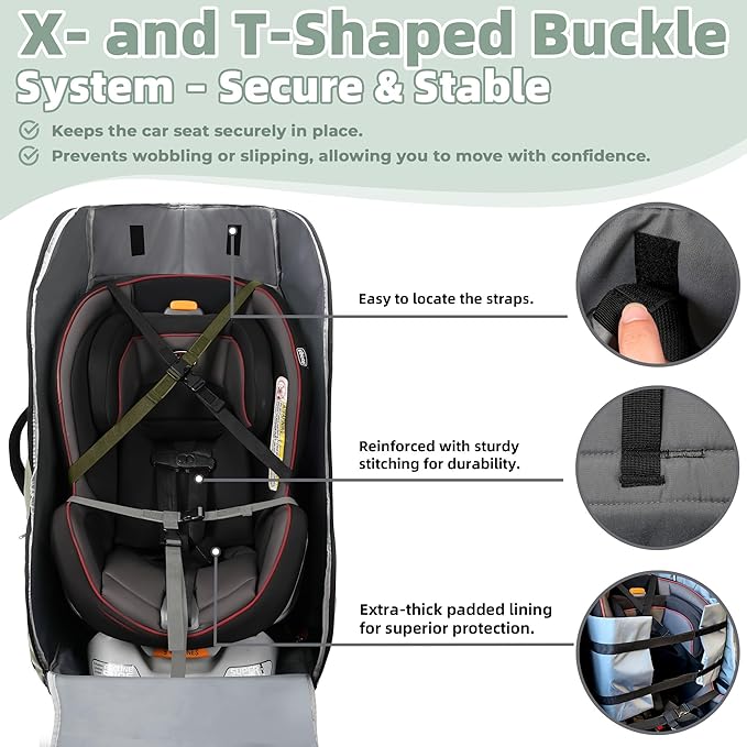DerBiedersinn Car Seat Travel Bag for Airplane – Waterproof Heavy Duty Carseat Backpack for Gate Check or Airport Travel – Fits Infant, Convertible & Booster Seats, Dark Grey