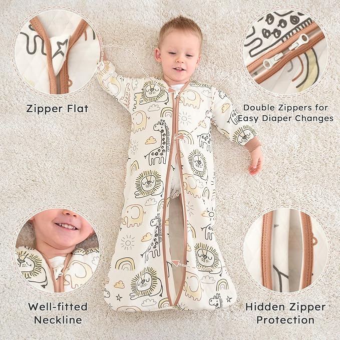 Yoofoss Baby Sleep Sack 18-24 Months 1.0 Tog Long Sleeve Sleep Sack Organic Cotton Wearable Blanket for Toddlers 2-Way Zipper Quilted Sleeping Sacks(X-Large)
