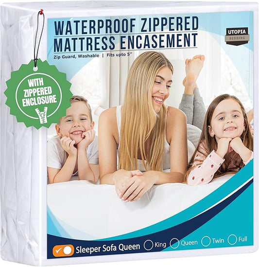 Utopia Bedding Waterproof Mattress Protector Sleeper Sofa Queen Size, Zippered Mattress Encasement Bed Bug and Dust Mite Proof, Absorbent Six-Sided Mattress Cover