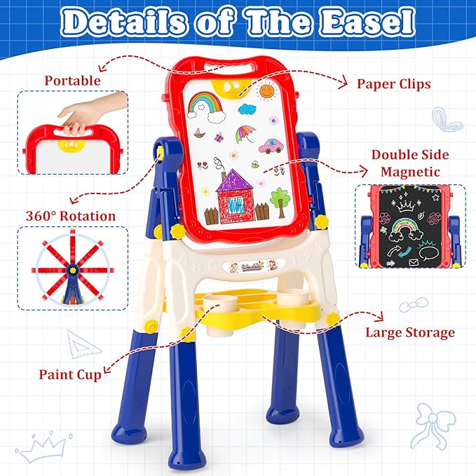 Easel for Kids Toy,Double-Sided Magnetic Kids Art Easel for 3+ Year Old Boy Gift,Toddler Toys for 3+ Year Old Boy Dry Erase Boards, Learning Educational Toy Drawing Board for 4 5 Years Old Girl Gifts