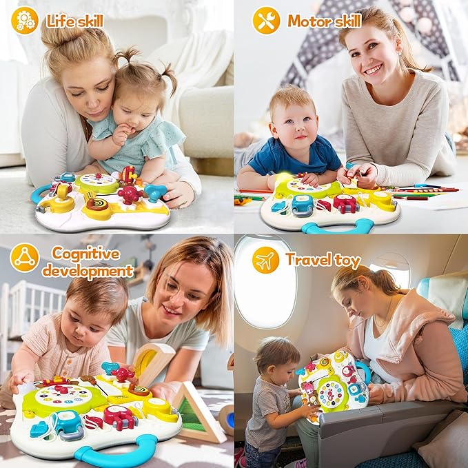 Montessori Busy Board Sensory Toys for Toddlers 1-3, Activity Music & LED Light Up Montessori Toys for 2+ Year Old, Travel Toys for 2 Year Old Boys & Girls, 2025