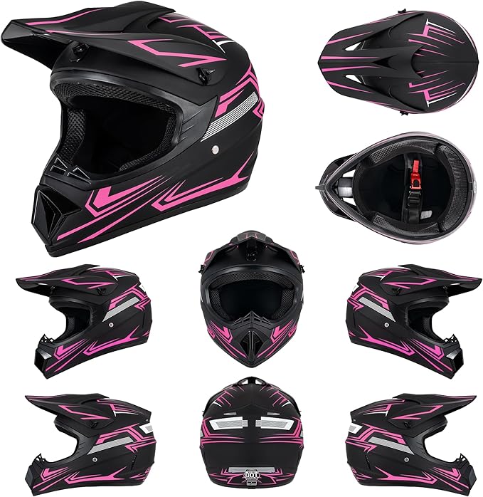 Youth Kids Motocross Helmet, Adult ATV Dirt Bike Helmet with Goggles Gloves & Mask Quick, Full Face Motorcycle Helmet with Quick Release Buckle DOT Certified