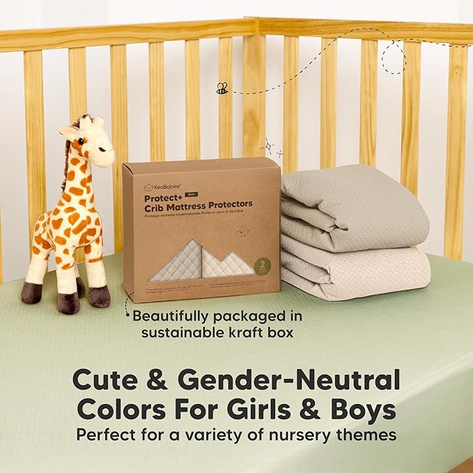 2-Pack Waterproof Crib Mattress Protector Cover Fitted - Quiet Baby Crib Mattress Pad Sheets, 52" x 28" Soft Quilted Cotton Baby Sheet, Machine Washable, Easy Fit, Durable (Ecru/Quin)