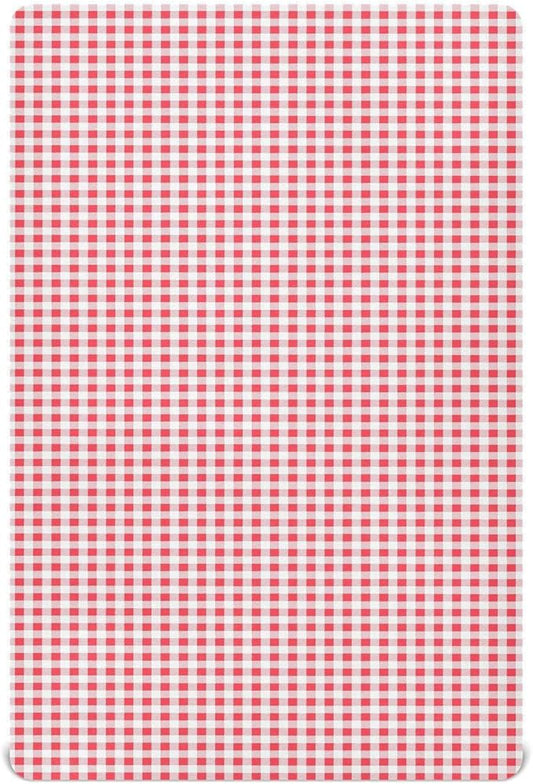 Fitted Crib Sheets for Boys Girls, Red and White Plaid Soft Breathable Mattress Cover for Standard Crib & Toddler Bed Mattress, 52 * 28 in.