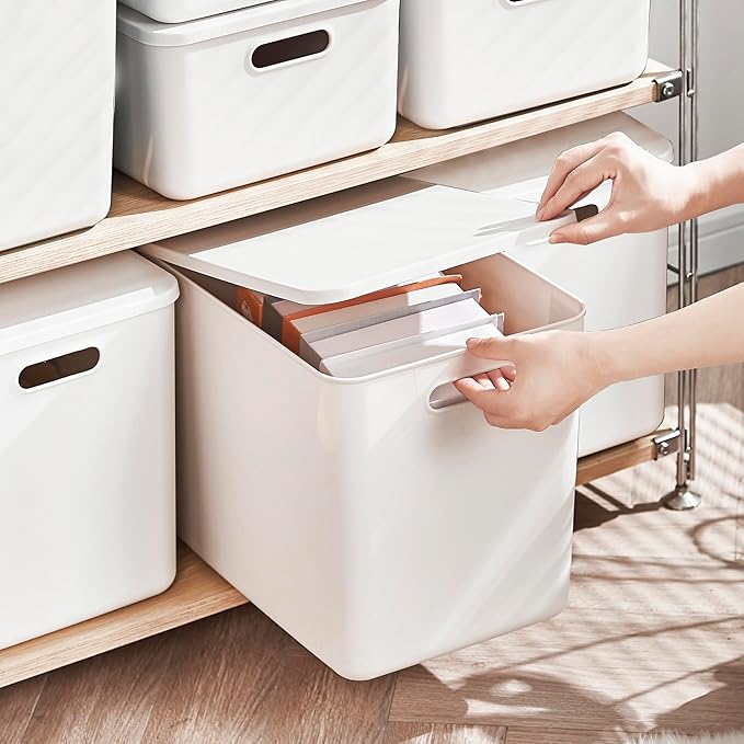Gaoaodeyu 5 pack large plastic White storage bins with Lids, Toy Box Chest with Handle，Organizer Containers Baskets for Baby,Nursery，Shelves，Playroom, Bedroom，Office,Closet，home (White, 5L)