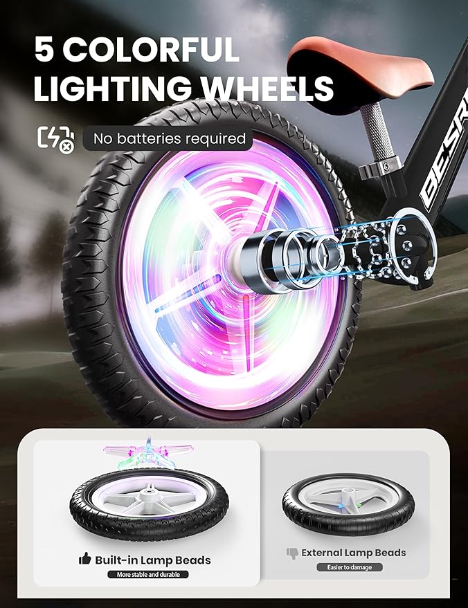 besrey Toddler Balance Bike 2 Year Old, All-Metal Frame | 12" Motion-Activated Lighting Wheels | All-Terrain | Kids Bike with Padded Adjustable Seat | Gift Bike for Boys Girls 2 3 4 5 Years Old