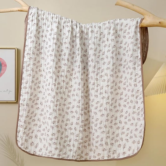 Ultra Soft Muslin Baby Blanket Pack of 2 Cotton Swaddles Bed Blankets Super Soft Lightweight for Babies and Toddlers Boys Newborn 42 x 42 inches Floral (Green and Coffee)