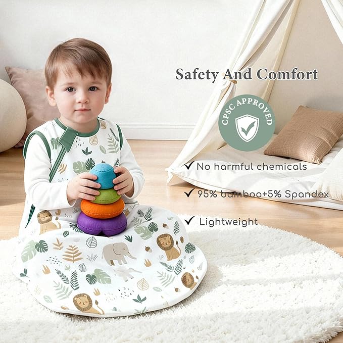 Baby Sleep Sack 12-18 Months 2.5 TOG, Winter Baby Wearable Blanket with 2-Way Zipper, Infant Toddler Warm Sleeping Sack for Newborn Boys and Girls, Happy Forest