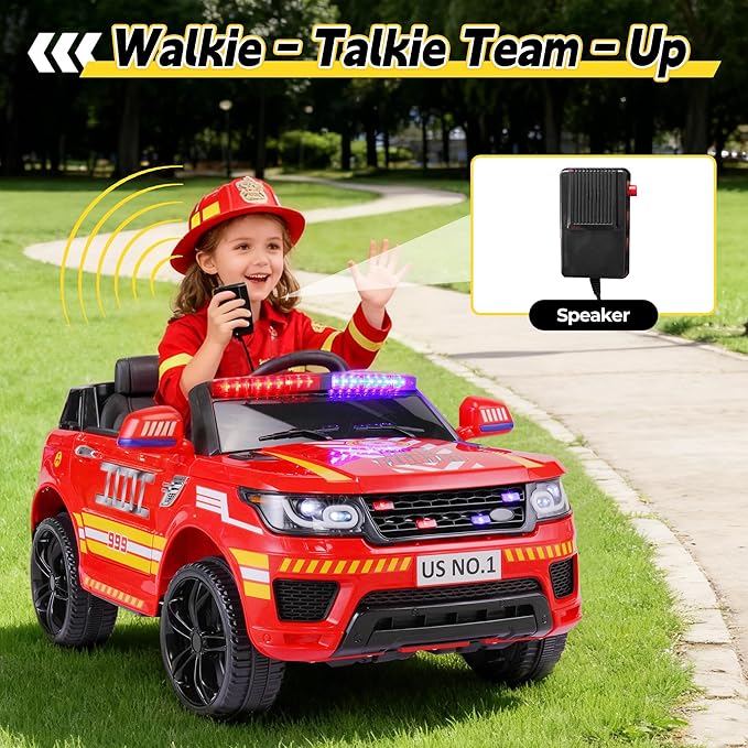 TOBBI Fire Truck Ride on Toys 12V Fire Engine Giant Firetrucks Firefighter Fireman Ride On Car with Remote Control, Siren-Call, Walkie-Talkies, Bluetooth for Toddlers, Red