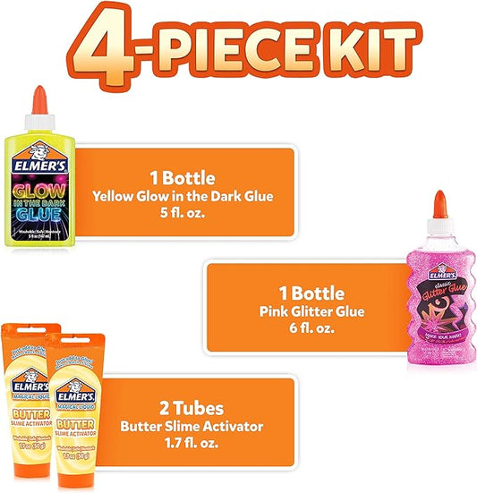 Elmer’s Butter Slime Kit, Includes Glow in the Dark Glue, Glitter Glue, Slime Activator, 4 Count - Kids Activity, Creative Fun, Arts & Crafts