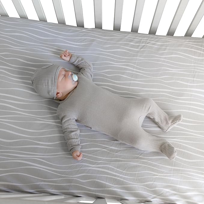 Crib Sheet Set | Toddler Sheet Set 2 Pack 100% Jersey Cotton Grey and White Abstract Stripes and Dots by Ely's & Co
