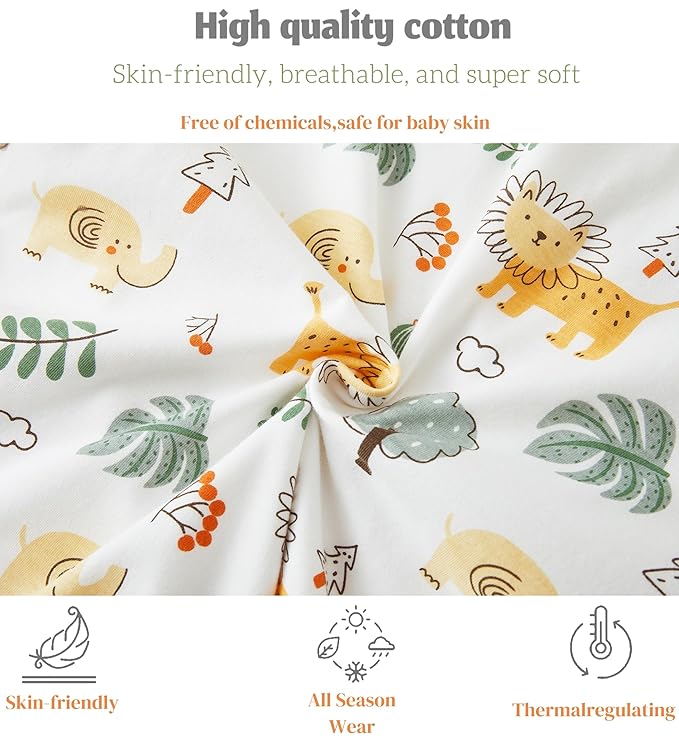 Baby Sleep Sack 0-6 Months 1.0 TOG, 100% Cotton Baby Wearable Blanket with 2-Way Zipper, Infant Toddler Sleeping Sack for Newborn Boys and Girls, Green & Lion