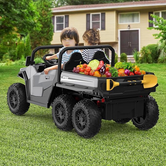 24V 2 Seater Ride on Dump Truck with Remote Control for Big Kids, 4WD 6 Wheels Ride on Car w/Music Player & LED Lights, Ride Toy Gift for Kid