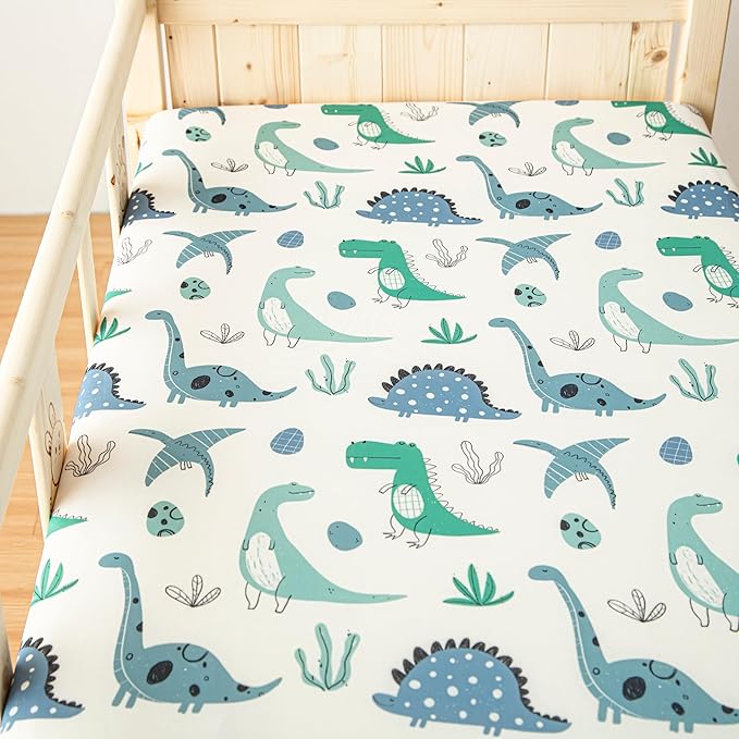 SDIII 2 Pack Space and Dinosaur Crib Sheets for Boys 52×28 Stretchy Microfiber Jersey Knit Fall Crib Sheets Boy for Standard Crib and Toddler Mattress