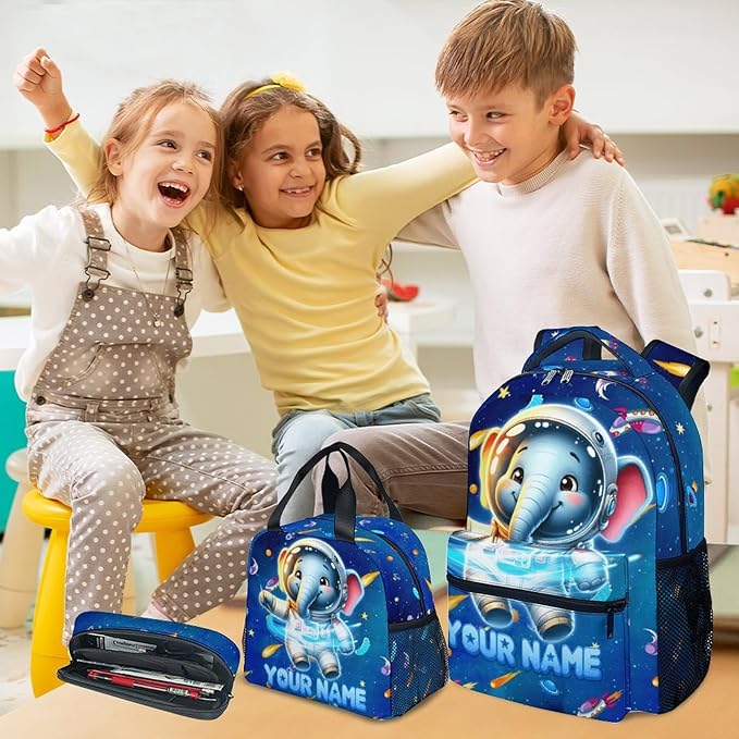 Kid Backpack Boys - 3Pcs Elephant Backpacks Set for Girls - Personalized Planet Bookbag for Kids Toddler - Back to School Bag for Kindergarten/Preschool/Elementary(17 Inch)
