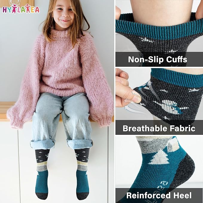 Hylaea Merino Wool Ski Socks Kids, Knee-high Warm Thermal Snowboard Skating Socks for Boys Girls Toddler