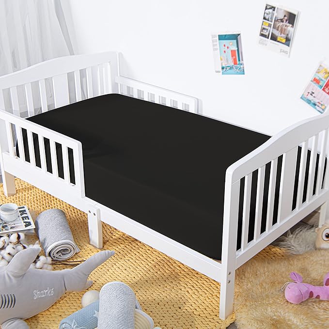 NTBAY 2 Pack 100% Brushed Microfiber Fitted Crib Sheet, Super Soft and Cozy 28x52 Crib Sheet for Standard Crib and Toddler Mattresses, Boys, Girls, Unisex, Black, 28x52 Inches