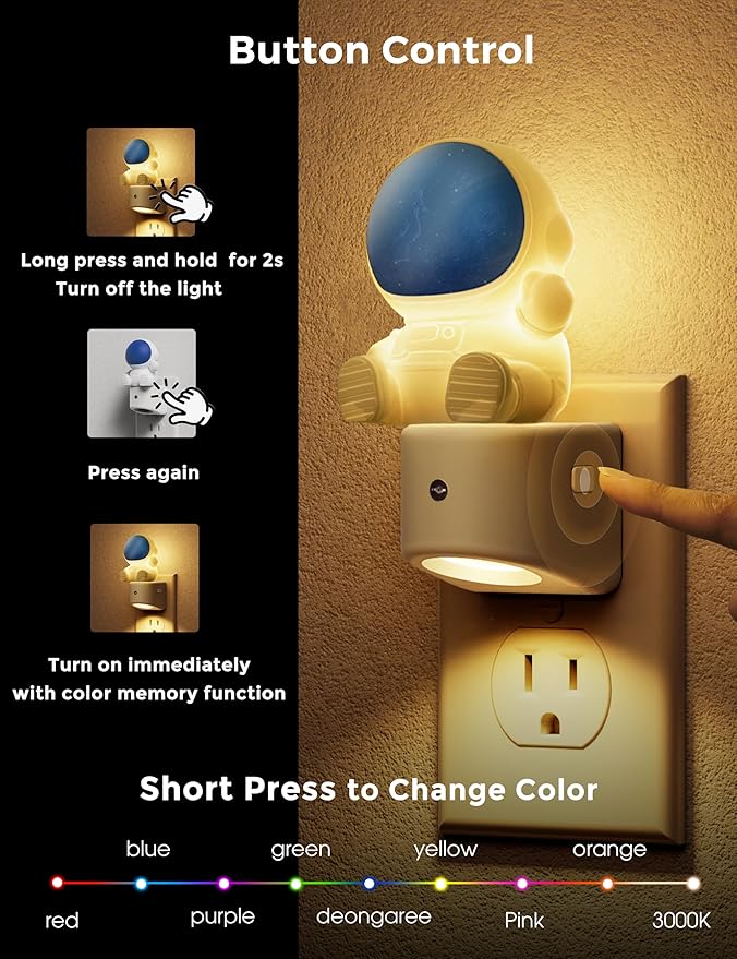 L LOHAS LED Night Light for Kids, 3D Space Night Light Plug in, Dusk to Dawn Nursery Night Lights, RGB+Soft White 3000K, 3 Lighting Modes, Room Decor, Children